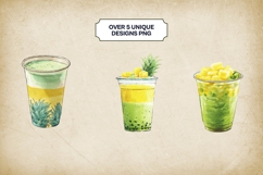Matcha Pineapple Latte Clipart Bundle 5PNG Product Image 2