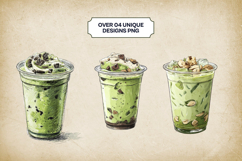 Cookie Dough Matcha Latte Clipart Bundle 4 PNG Product Image 3