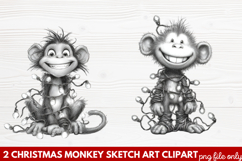 Christmas Monkey Sketch Art Clipart | Hand-Drawn Holiday Product Image 1
