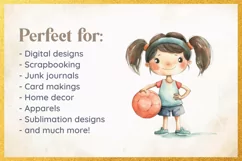 Sporty Little Girl Clipart PNG, Story book characters Product Image 3