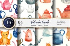 Vintage Watercolor Teapots Seamless Cartoon Digital Paper Product Image 1