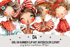Whimsical Girl Summer Clipart png Watercolor png Product Image 1