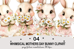 Whimsical Mothers Day Bunny Watercolor Clipart Png Product Image 1