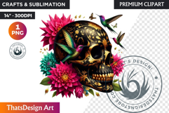 Floral Black Gold Sugar Skull dia de muertos Clipart PNG Product Image 1