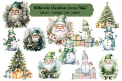 Watercolor Green Pastel Christmas Clipart| Digital Paper Product Image 1