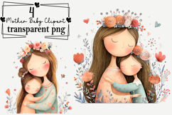 Whimsical Mother Baby Clipart Watercolor PNG Product Image 1