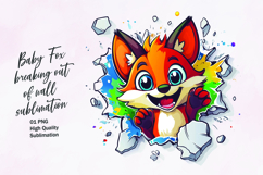 Cute baby fox breaking out of wall clipart sublimation Product Image 1
