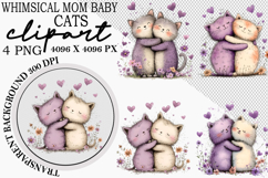 Whimsical Mom Baby Cats Clipart Watercolor Mom Baby Cats Product Image 1