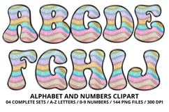 Watercolor Stripes Doodle Alphabet PNG Retro Letters 300 DPI Product Image 2