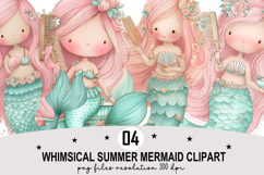 Whimsical Summer Mermaid Clipart Watercolor png Product Image 1