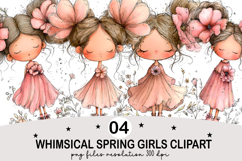 Whimsical Spring Girls Clipart Watercolor png Product Image 1