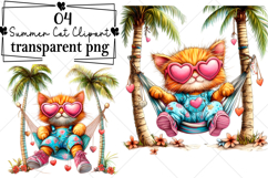 Whimsical Summer Cat Clipart Watercolor PNG Product Image 1