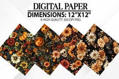 Halloween Flowers Digital Paper - Halloween Background Product Image 1