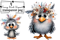 Whimsical Funny Bird Clipart Watercolor PNG Product Image 1