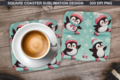 Penguin Coaster Sublimation, Christmas Coaster PNG Design Product Image 1