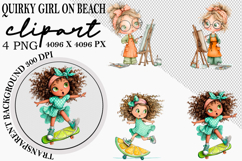 Whimsical Quirky Girl on Beach PNG Clipart Watercolor png Product Image 1