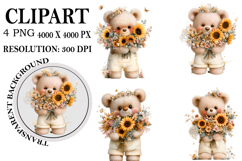 Whimsical Fall Teddy Bear Clipart Watercolor PNG Product Image 1