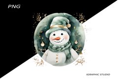 Green Snowman Clipart, Gold and Emerald Chistmas Clipart Product Image 1