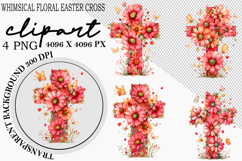 Whimsical Floral easter cross clipart Watercolor Png Product Image 4