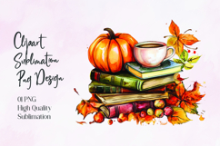 Pumpkin Books Coffee Autumn Sublimation PNG Product Image 1