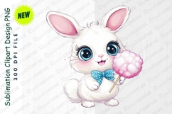 Cute White Bunny Illustration Holding Cotton Candy Clipart Product Image 1