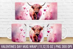 Valentines Day Highland Cow Mug Wrap|Mug Watercolor Design Product Image 1