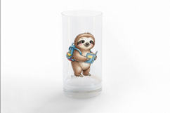 Cute Sloth Reading a Book with Backpack Watercolor PNG Product Image 3