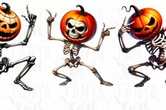 Dancing Skeletons & Pumpkin Head PNG, Spooky Halloween Decor Product Image 4