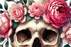 Watercolor Skull & Pink Flowers Sublimation File Product Image 5