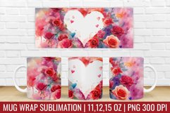 Valentines Day Hearts Flower Mug Wrap|Mug Watercolor Design Product Image 1