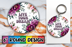 Blissful Keychain Round Design PNG, Flower Quote Product Image 1
