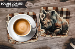 Rhinoceros, Wild Animals, Buffalo Plaid Square Coaster PNG Product Image 1
