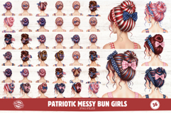 Patriotic Messy Bun Girls Clipart Product Image 1