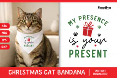 Christmas Cat Bandana Quotes SVG | Presence Is Your Present Product Image 1