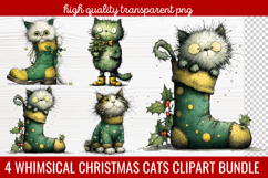 4 Whimsical Christmas Cats Clipart | Cute Festive Cat PNG Product Image 1