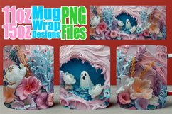 Cute Halloween Ghost Mug Wrap - 3D Effect 11oz 15oz Product Image 1
