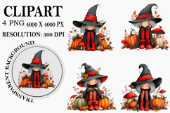 Whimsical Halloween Girl Clipart Watercolor PNG Product Image 1