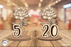 Peony Table Numbers Laser Cut | Glowforge | SVG Product Image 2