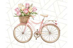 Bicycle with Flowers PNG, Pastel Spring Floral Bike Clipart Product Image 4