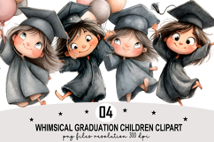 Whimsical Graduation Children Clipart Watercolor png Product Image 1