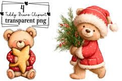 Whimsical Christmas Teddy Bears Clipart Watercolor PNG Product Image 1