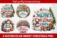 4 Watercolor Merry Christmas PNG | Festive Holiday Product Image 1
