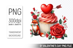 Cupcake With Fox, Valentine&#039;s Digital Clipart PNG File Product Image 1
