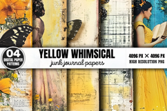 Yellow Whimsical Junk Journal Paper Bundle PNG Product Image 12