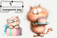 Whimsical Cat Birthday Clipart Watercolor PNG Product Image 1