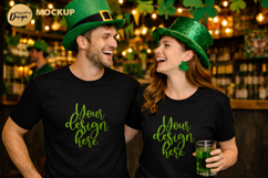 St Patrick Day Black T Shirt Mockup Couple Apparel PNG JPG Product Image 1