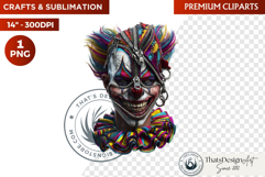 Horrific Evil Clown Clipart - Halloween Creepy Circus PNG G Product Image 1