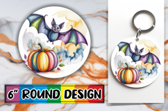 Blissful Round Keychains Sublimation PNG, Pumpkin Watercolor Product Image 1