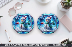Snowman Car Coaster Sublimation|Christmas Coaster PNG Design Product Image 1