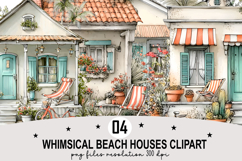 Whimsical Beach Houses Clipart Watercolor Clipart png Product Image 1